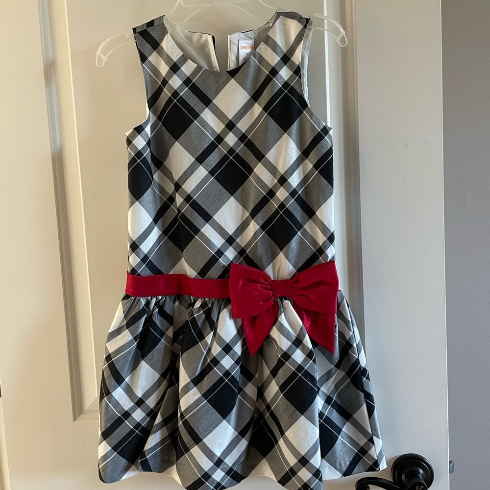 Gymboree Black and White Plaid Dress with Red Bow